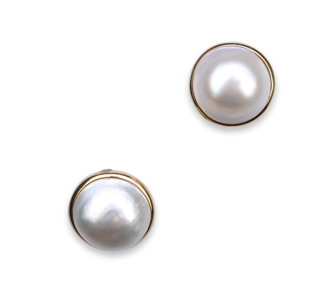 A pair of mabé cultured pearl earrings